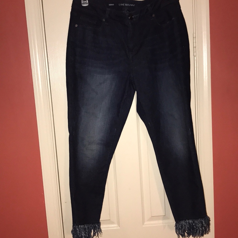 Lane Bryant  dark shredded bottom skinny jeans